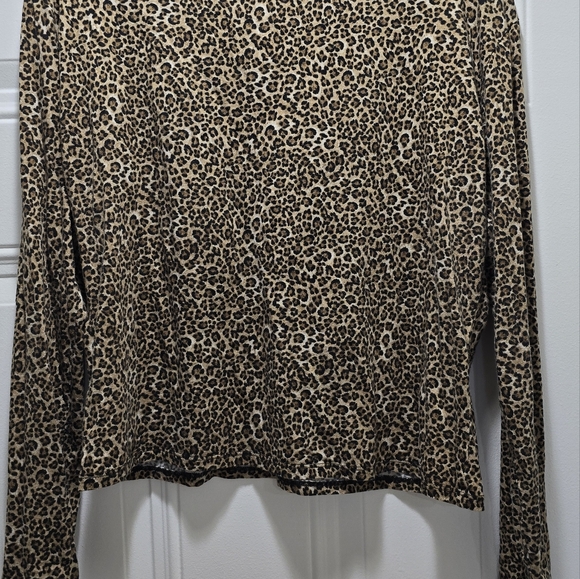 MICHAEL KORS Leopard Animal Print gold Button Front Knit Top Xl LONG SLEEVE - Picture 7 of 8